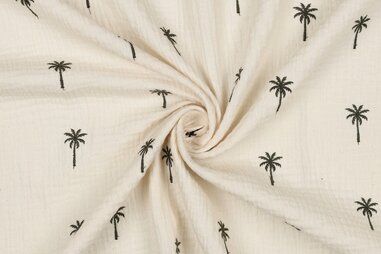 Palmbomen - Hydrofiel stof - geborduurd - palmbomen - naturel - 3647-062