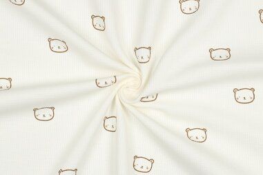 Tricot stoffen - Tricot stof - gebreide wafel - beren - gebroken wit - 5075-002