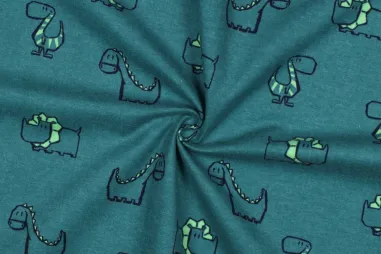 By Poppy - Flanell - Dinosaurier - petrol - 5078-004