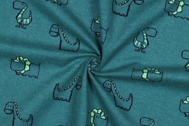 Zachte stoffen - Flanel stof - dinosaurussen - petrol - 5078-004