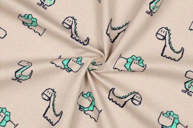 Zachte stoffen - Flanel stof - dinosaurussen - beige - 5078-011