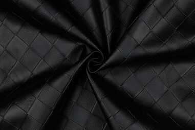 Interieurstoffen - Kunstleer stof - faux leather woven - zwart - 3687-001
