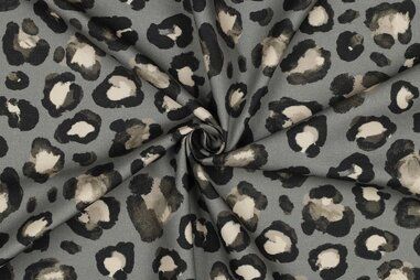 Canvas stoffen - Canvas stof - panterprint - grijsgroen - 5123-002