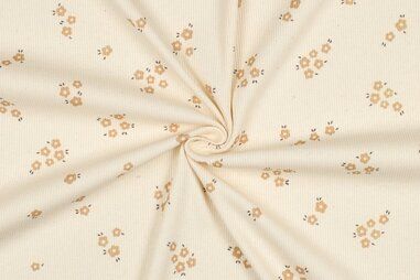 Bloemen Tricot - Tricot stof - rib jersey - bloemetjes - naturel - 5223-002
