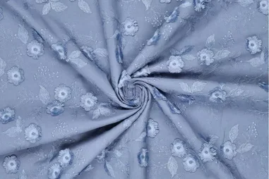 KnipIdee stoffen - Embroidery stof - bloemen - blauw - 21619-695