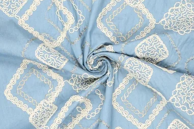 KnipIdee stoffen - Embroidery stof - denim - square - lichtblauw - 21927-695