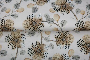 97% katoen, 3% elastan stoffen - Stretch stof - satijn - digitaal bloemen - wit - 25705-02CS