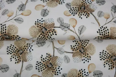 Stenzo stoffen uitverkoop - Stretch stof - satijn - digitaal bloemen - gebroken wit - 25705-02CS