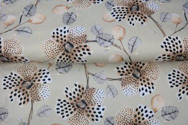 Beige Stoffe - Satinstoff - leicht dehnbar - digital geblümt - Beige - 25705-10CS