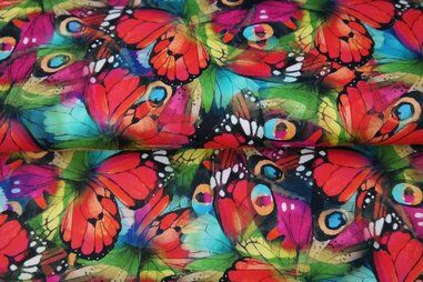 Multi kleur stoffen - Stretch stof - satijn - digitaal vlinders - multi - 25703-11CS