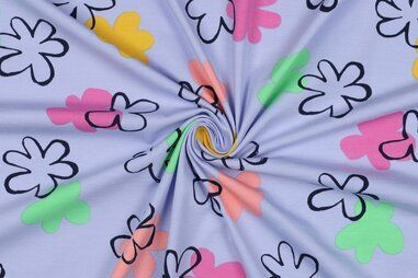 By Poppy - Tricot stof - bloemen - lavendel - 5096-006