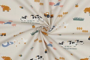 Lakenstoffen - Katoen stof - poplin - boerderij - gebroken wit - 5174-002