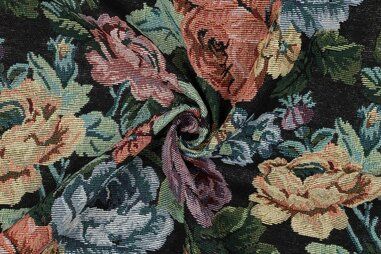 Interieurstoffen - Polyester stof - gobelin - bloemen - zwart - 3452-001