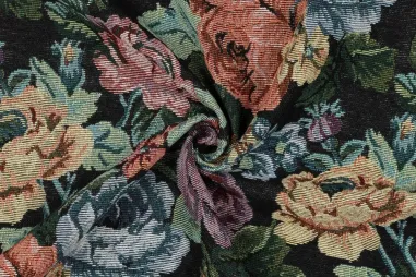 stevige stof - Polyesterstoff - Gobelin - Blumen - schwarz - 3452-001