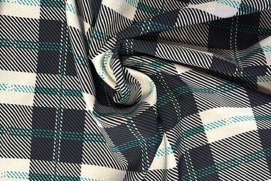 Uitverkoop - Stretch stof - ruiten - donkerblauw - JT637