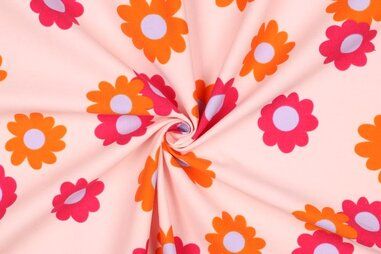 Lichtroze - Ribcord stof - babycord - bloemen - lichtroze - 4073-004