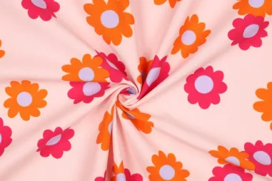 Lichtroze stoffen - Ribcord stof - babycord - bloemen - lichtroze - 4073-004