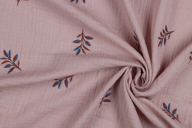 Hydrofiele stoffen - Embroidery stof - hydrofiel - bladeren - lila - 4381-002