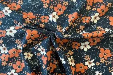 katoenen stoffen bloemen - Katoen stof - poplin - bloemen - zwart - 6034-016
