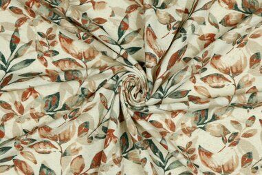 Gebreide stoffen - Tricot stof - linnen jersey - digitaal bladeren - terra - 6804-004