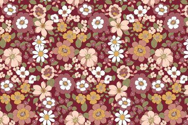 By Poppy - Katoen stof - poplin - bloemetjes - wijnrood - 6865-006
