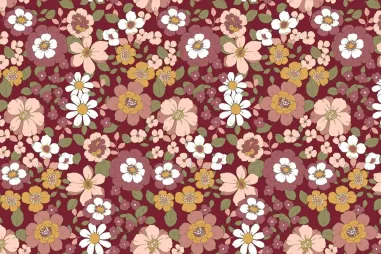 Wijnrode stoffen - Katoen stof - poplin - bloemetjes - wijnrood - 6865-006