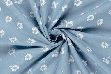 130gr/M² - Denim stof - bloemen - lichtblauw - 23217-003