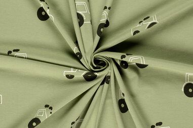 Jongens stoffen - Tricot stof - trekkers - olijfgroen - 23639-026