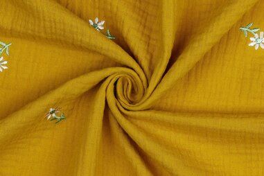 Hydrofiele stoffen - Embroidery stof - hydrofiel - bloemetjes - oker - 9604-011