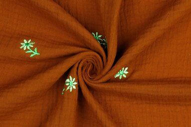 Hydrofiele stoffen - Embroidery stof - hydrofiel - bloemetjes - terra - 9604-029