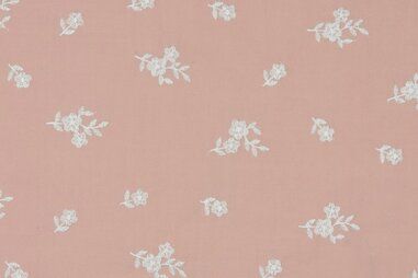Uitverkoop - Embroidery stof - washed cotton - bloemetjes - roze - 9691-004