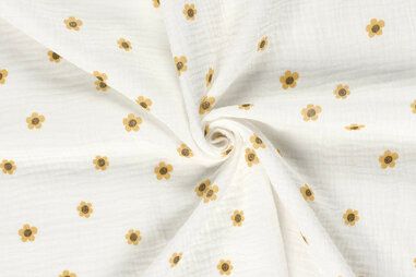Bloemen motief stoffen - Hydrofiel stof - zonnebloemen - gebroken wit - 23419-051