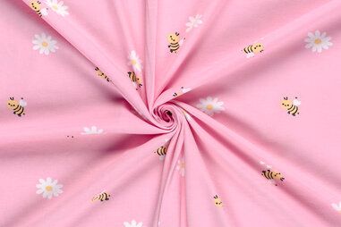Bloemetjes stoffen - Jersey - Blumen und Bienen - rosa - 23623-012