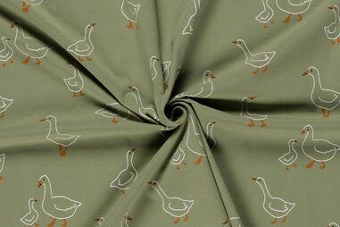 Nooteboom stoffen - Tricot stof - ganzen - olijfgroen - 23637-026