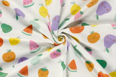 Zomer stoffen - Tricot stof - fruit - gebroken wit - 23640-051
