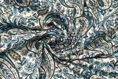 100gr/M² - Katoen stof - poplin - paisley - blauw multi - 310358-70