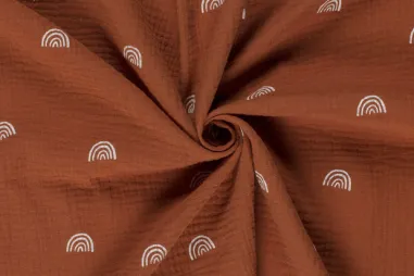 Tule stof - regenboog met glitter sterretjes - 999760-10 - Hydrofiel stof - regenboog - terra - 23423-114