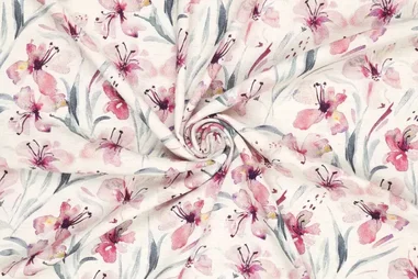 Bloemen motief stoffen - Viscose stof - linnenmix - digitaal bloemen - naturel roze - 21781-870