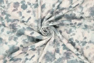 70% viscose, 30% linnen - Viscose stof - linnenmix - digitaal fantasie - naturel blauw - 21798-690