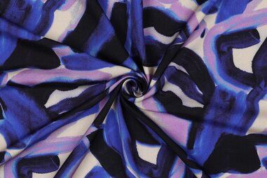 Verhees stoffen - Viscose stof - radiance - digitaal abstarct - kobalt - 5365-004