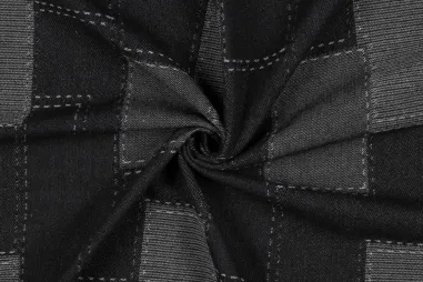 Zonwerende stof - zilver/zwart (ook verduisterend) - 7952-001 - Spijkerstof - jacquard patchwork - zwart - 3311-002