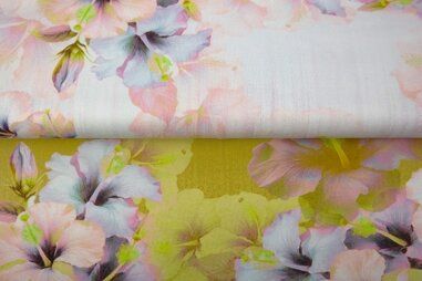 Stenzo Tricot - Tricot stof - digitaal bloemen - geel wit roze - 25009-10