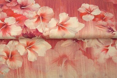 Stoffe - Jersey - digitale Blumen - rot weiß - 25009-12