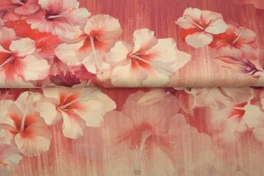 Witte stoffen - Tricot stof - digitaal bloemen - rood wit - 25009-12