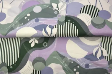 Stenzo stoffen uitverkoop - Tricot stof - digitaal abstract - paars wit zwart - 25019-14