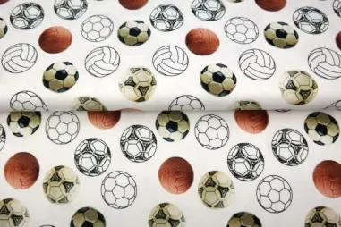 Witte stoffen - Tricot stof - digitaal ballen - wit - 25235-02