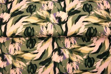 Kaki groene stoffen - Jersey - digital floral abstrakt - khaki grün - 25900-10