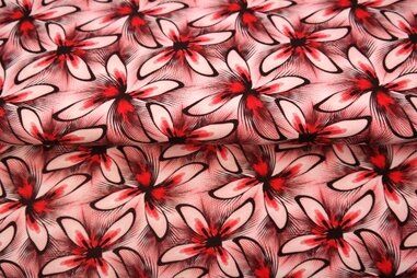 Bloemen motief stoffen - Tricot stof - digitaal bloemen - rood wit - 25912-11