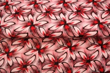 Witte stoffen - Tricot stof - digitaal bloemen - rood wit - 25912-11