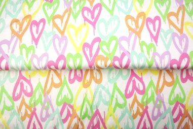 T-Shirt stoffen - Tricot stof - digitaal hartjes - wit multi - 25943-02